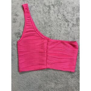 Lishly Pink Knit One Shoulder Cropped Sleeveless Tank Top Size S